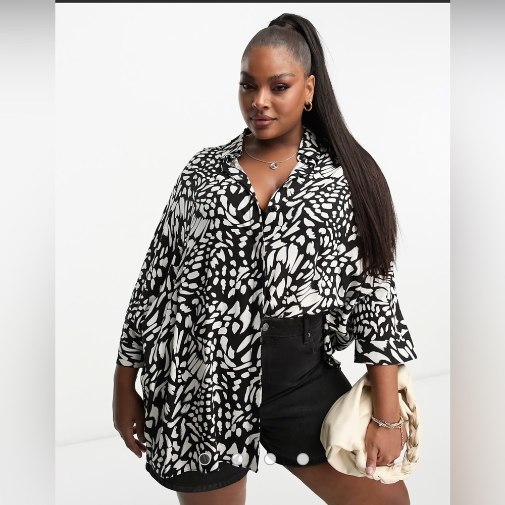ASOS DESIGN Curve oversized long sleeve shirt in mono abstract print